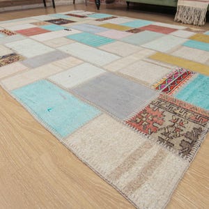 6x8 Patchwork Area Rug ,  ArtDeco Collage rug , 5&#39;8&quot; X 7&#39;11&quot;  Boho rug , Faded patchwork carpet D32N2357