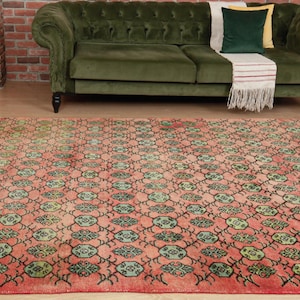 6x11 90&#39;s vintage living room rug, red orange green Turkish rug, 6&#39;5&quot; X 10&#39;6&quot; bedroom rug, D139N9180