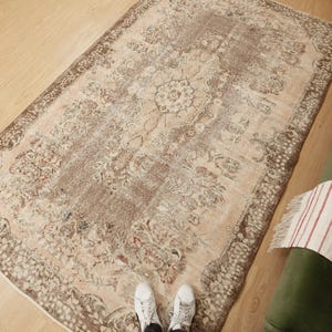 6x9 brown beige hand knotted rug,  Retro Area Rug , 5&#39;8&quot; X 9&#39;5&quot; bed plan rug D123N7751