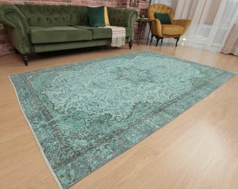 distressed Blue Teal Bedroom Carpet  5'1" X 8'8"  woven Area Rug  D83N6047