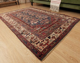 vintage hand knotted living room carpet , area rug 4'2" X 6'4" , D160(BAL)N9721