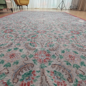 7x10 Abstract Rug,  Distressed Floral Area Rug , 6&#39;11&quot; X 10&#39;4&quot;  Turkish Vintage Rug D20N2774