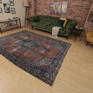 7x9 70's vintage rug, handmade rug, bedroom rug, 6'7 X 9'2 retro red rug, D64N4872 image 6