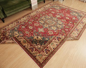 vintage neutral red living room rug ,  washable bedroom carpet 6'6" X 9'10" ,  D160N9712