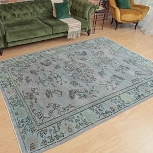 6x9 abstract dining room rug, handmade rug, 5'11" X 8'6" wool rug, gray blue rug, D66N4945