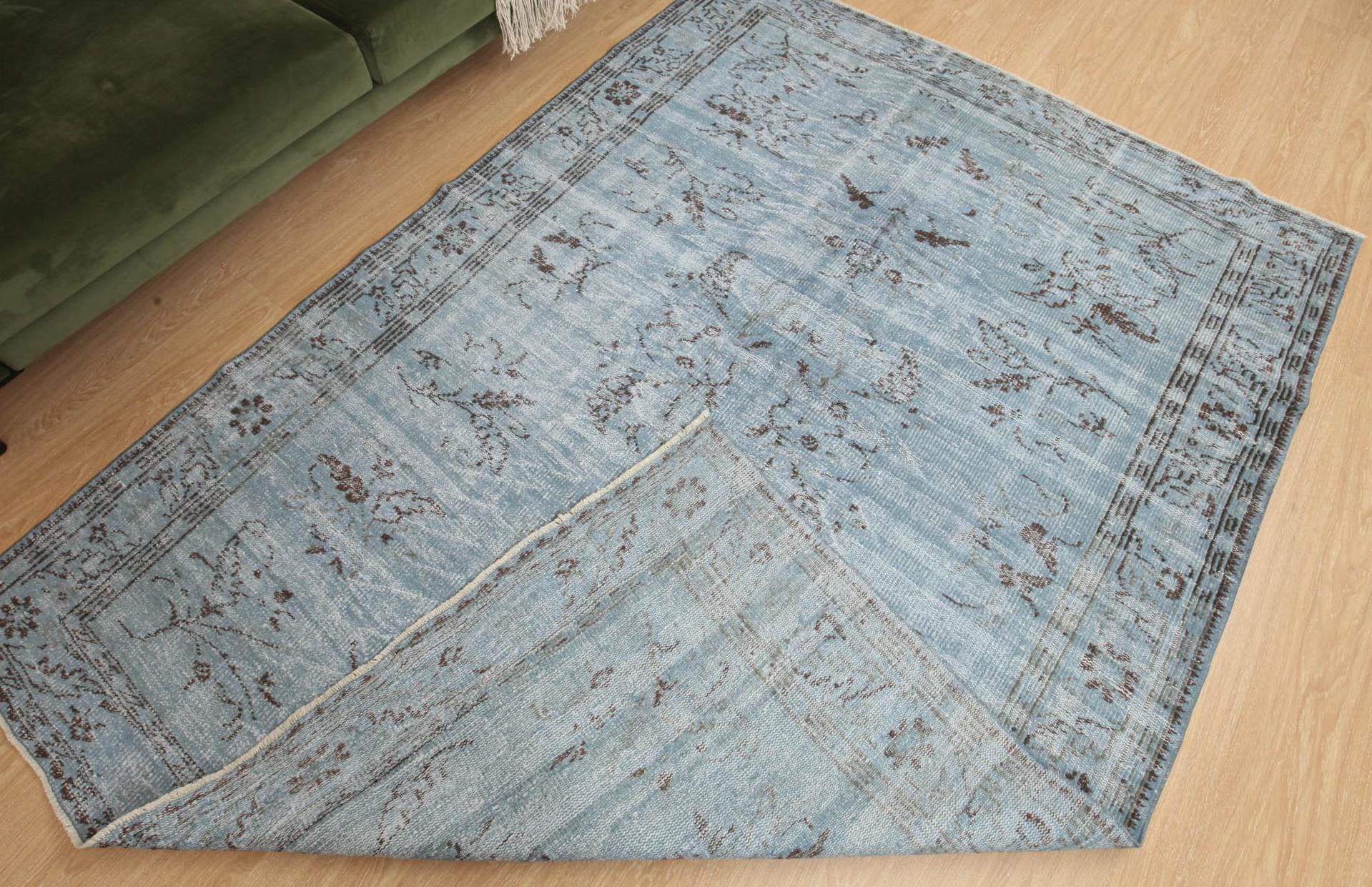 6x9 blue dining room rug, bed plan rug,  Vintage area rug, 6'2" X 8'8"  boho rug,  D106N7443