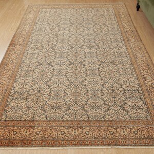 6x10 Turkish bedroom rug, vintage bed plan rug, 6&#39;4&quot; X 9&#39;6&quot; Bohemian beige orange Rug  D133N9091