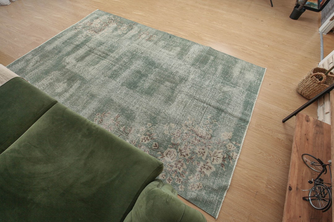 Faded Green Kitchen Rug 6x10 minimal Green Beige Rug Etsy