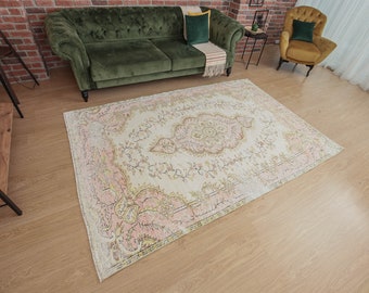 6x9 home decor rug, Vintage Handmade Turkish Rug, 5'8" X 8'6" Beige Area Rug,  D22N2885