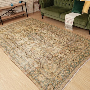 6x10 oriental bedroom rug, bohemian area rug,   6&#39;3&quot; X 10&#39;2&quot;  handmade wool  rug D147N9479