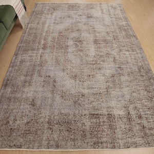 7x9  distressed bedroom Turkish rug, woven rug, 6&#39;7&quot; X 9&#39;1&quot; living room rug, D84N7143