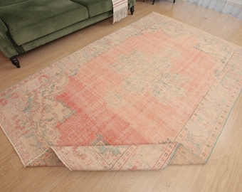 Turkish Distressed Living Room  Rug, 6'1" X 9'7" Dining Room carpet in pastel red  D77N6080