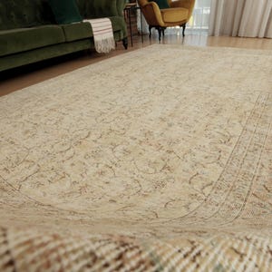 7x10 retro bed plan rug, Wool Vintage Rug, 6&#39;9&quot; X 9&#39;11&quot; dining room  Rug D129N8959