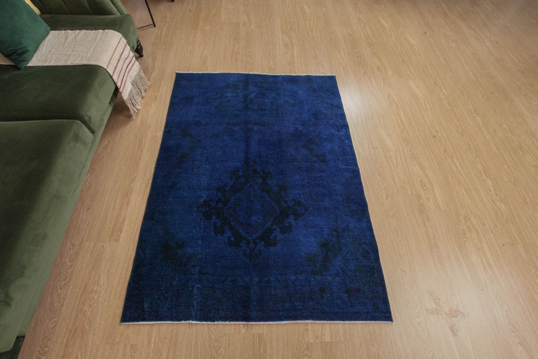 4x6 Dark Blue Bathroom Rug, Antique Blue Area Rug ,4'2 X 5'7 Original