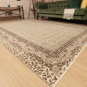 6x9 handmade beige brown rug, dining room rug,  6&#39;2&#39; X 8&#39;8&quot;  office rug,  wool woven  rug D106N7056