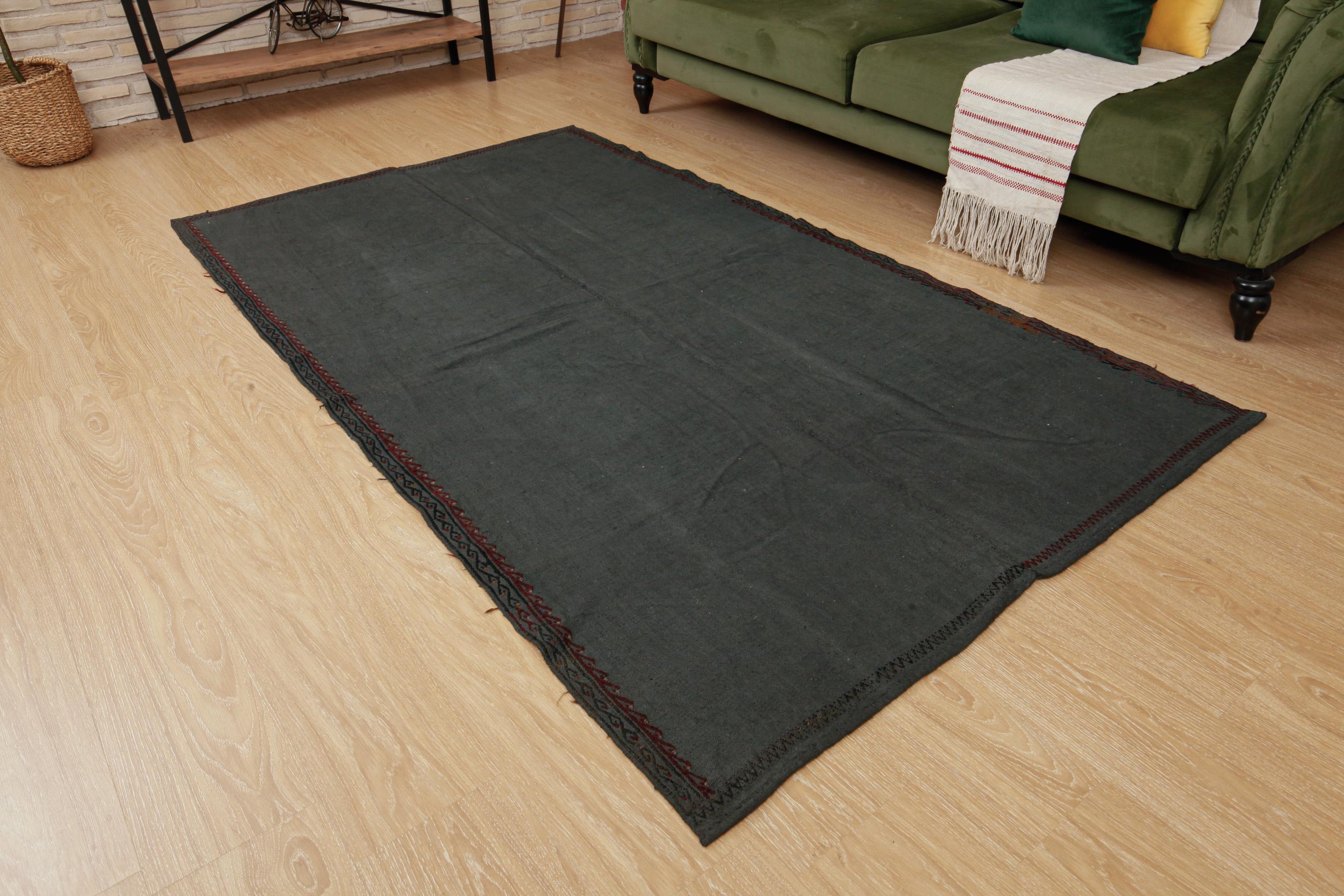 4x8 Bohemian Bedroom Rug, Charcoal Hemp, Embroidered Rug , 4'5