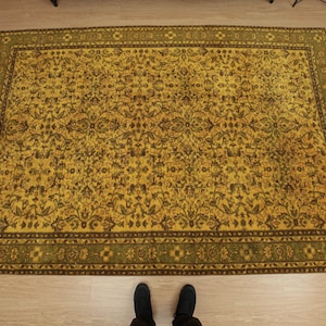 7x10 wool yellow green rug, soft pile rug, dining room rug , 6&#39;11&quot; X 10&#39; woven Rug D67N5343