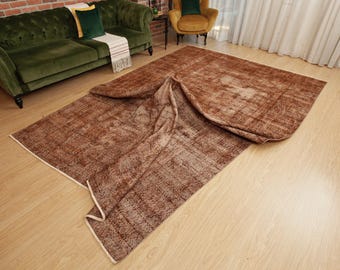 muted brown living room carpet , 7'9" X 11'10" bohemian bedroom  rug,  D154N9604
