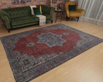 6x9 oriental rug, dining room rug, woven wool rug, 6&#39;1&quot; X 9&#39;5&quot;  Turkish area rug, D71N5409