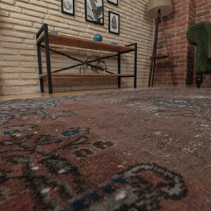 7x9 70's vintage rug, handmade rug, bedroom rug, 6'7 X 9'2 retro red rug, D64N4872 image 8