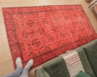 5x9 oriental rug, bedroom rug, 5'1" X 9'1", wool orange rug, D60N4710