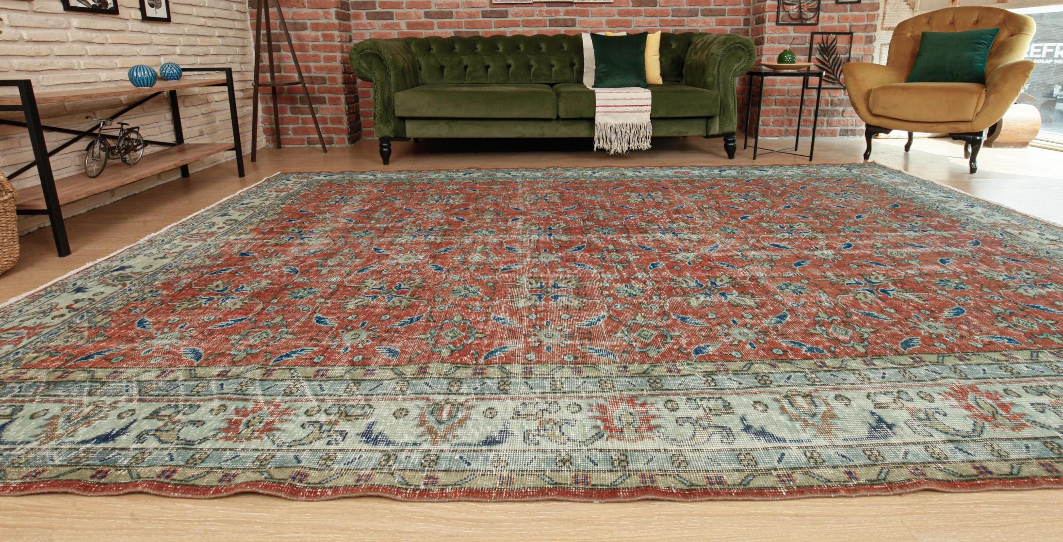 7x11 red rug for living room, Turkish area rug, 7'5" X 11'4"   woven rug D141N9458