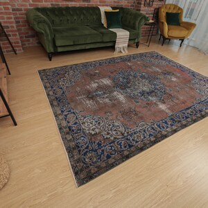 7x9 70's vintage rug, handmade rug, bedroom rug, 6'7 X 9'2 retro red rug, D64N4872 image 4