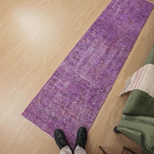 2&#39;6&quot; X 9&#39;8&quot; Purple Faded  Runner rug , Pastel  Corridor rug , Turkish Hallway carpet ,  D31N2847
