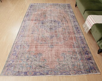 faded hand knotted dining room rug, 5'10" X 9'1" living room carpet , D138N8910