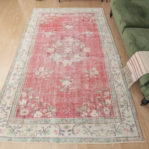 6x10  Over dyed Turkish  Rug,  Red Bedroom  Rug , 5&#39;11&quot; X 9&#39;10&quot; Living Room rug,  Kitchen Rug D7N2249