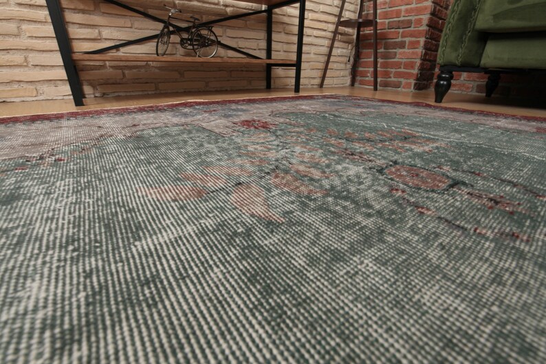 6x11 Turkish Area Rug, Retro Bedroom Rug, 6'2 X 10'6 Bed Plan Rug