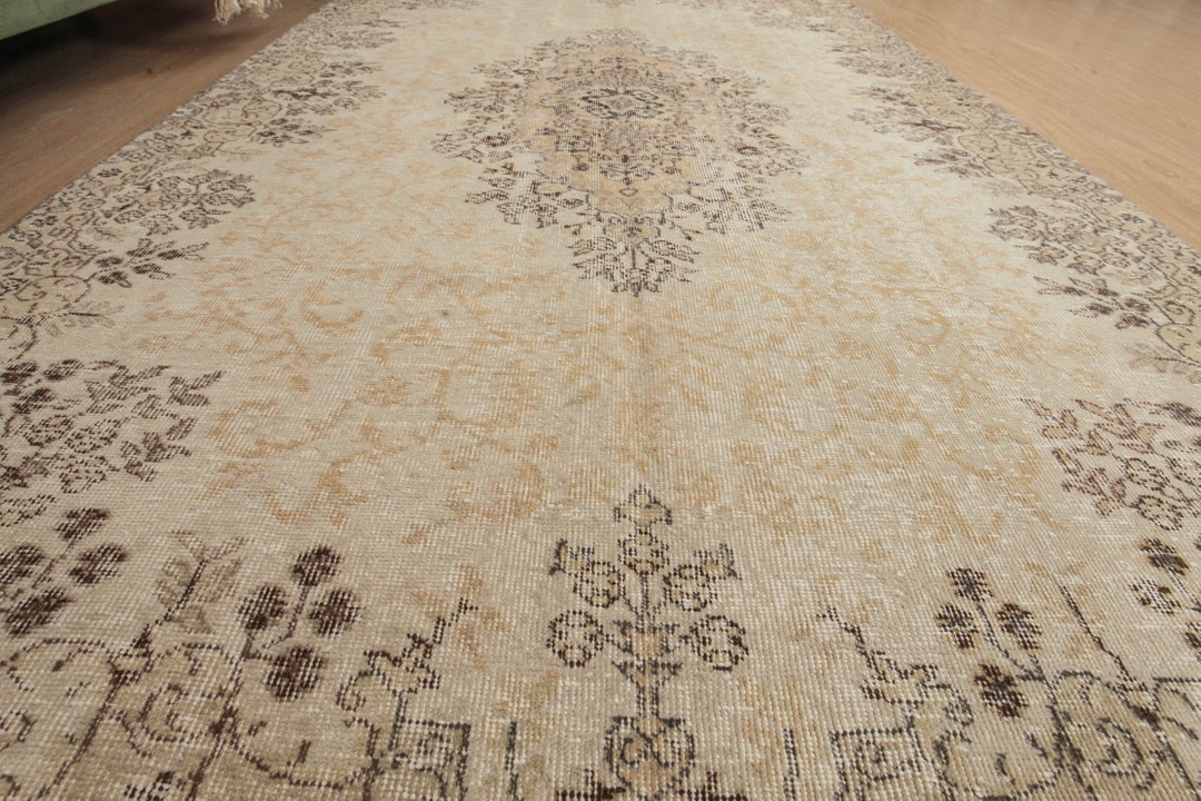 6x8 Beige Dining Room Rug, Kitchen Rug, 5'6 X 8'2 Turkish Bedroom Rug