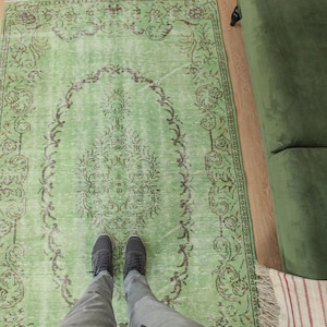 5x9 Vintage Green Area Rug, 5&#39; X 8&#39;9&quot;  Bedroom  rug ,Handmade  Living Room Rug D10N2209