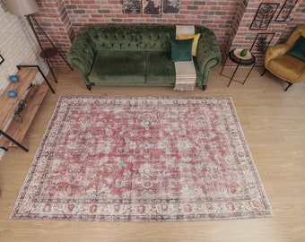 Oushak red living room rug 6x10 , vintage bedroom rug , handmade rug, 6'5" X 10'2" Kitchen Rug D22N2908