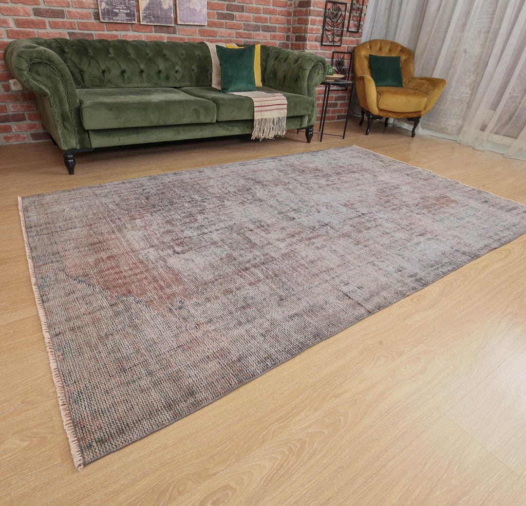 6x9 Area Rug, Faded Pattern Rug, Red Brown Rug,5'7