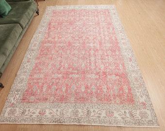 red home decor area rug,  6'11" X 10'1" pastel bedroom carpet  D64N5475
