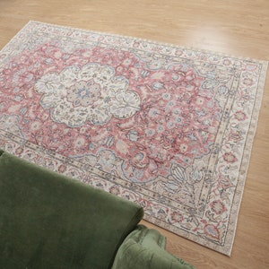 6x10 Oriental Bed Plan Rug, Area Rug,  5&#39;6&quot; X 9&#39;8&quot; Bedroom  Rug ,Turkish Living Room rug, Red Beige  Rug D7N2253