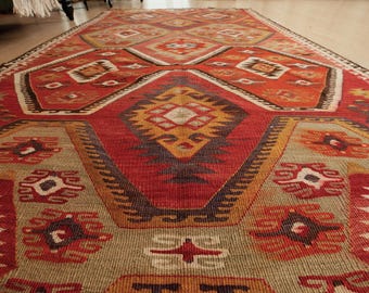 4x10 high quality kilim, red brown green rug, hand woven kilim , 4&#39;5&quot; X 10&#39;5&quot;  Oriental Rug   D119N8303