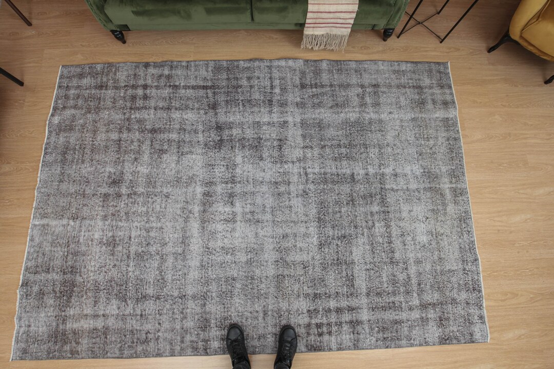 7x10 Grey Turkish Rug, Simple Pattern Rug, 6'11 X 10'2 Living Room Rug ...