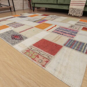 Bohemian Bedroom Patchwork ,  4'11" X 6'11" white orange kitchen carpet D35N2748