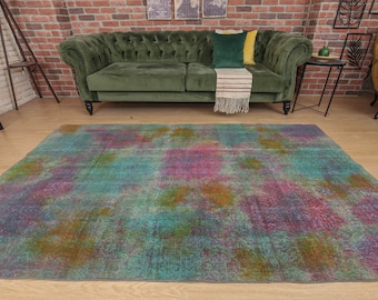 5x8 home decor rug, rainbow bedroom rug, retro rug, 4'9" X 8'2" unique  rug, D47N3255