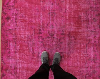 5x9 pink Area Rug ,  Distressed Pink Bedroom Rug, 5' X 8'8"  Pink Vintage  Rug , D85N6689