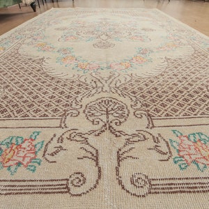 6x9 wool woven rug,  Beige Area Rug , 5&#39;9&quot; X 8&#39;10&quot; Vintage Rug ,  D20N2785