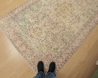 distressed dining room rug, hand woven vintage bedroom carpet , 5'6" X 8'10", D66N5276