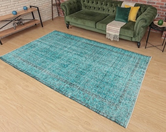 Distressed Blue Living Room Rug, 4'11" X 8'10"  Dining Room Carpet  D43N3498