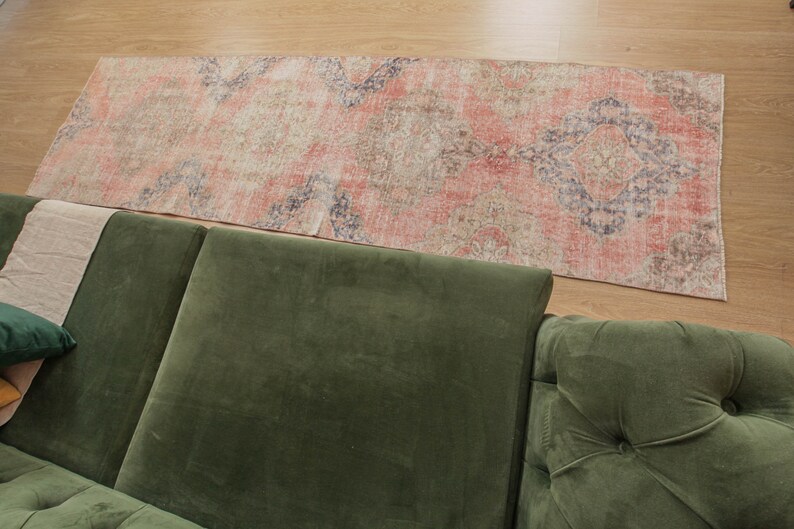 3x10 Vintage Red Beige Blue Runner Rug , 2'11 X 10'hallway Rug D39N3410