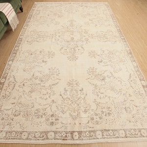 6x10 Turkish Bed Plan Rug , Beige Living Room Rug, 6&#39;5&quot; X 10&#39;1&quot; Retro  Rug D99N7916