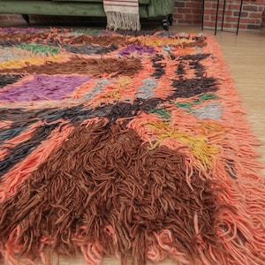 7x10 High Pile Designer rug  , Modern Design Rug , 6'7" X 9'10"  Tulu Turkish Shaggy rug ,handmade shaggy rug D11N2303