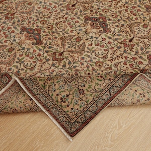 6x9 wool area rug, retro living room rug, 6&#39;2&quot; X 9&#39;5&quot;  handmade  rug, D132N9056