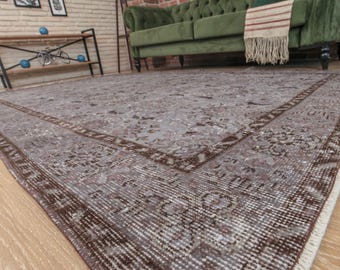 Handmade Dining  Room Rug,  Living Room Grey Brown Carpet , 5'6" X 9'2"  D3N2233